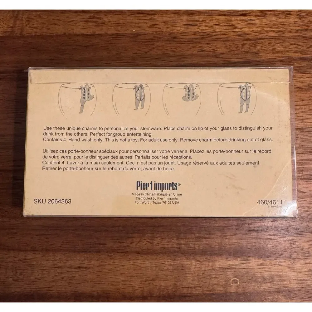 Discontinued Pier 1 Glass Frog Drink Charms Set of 4 in Original Box